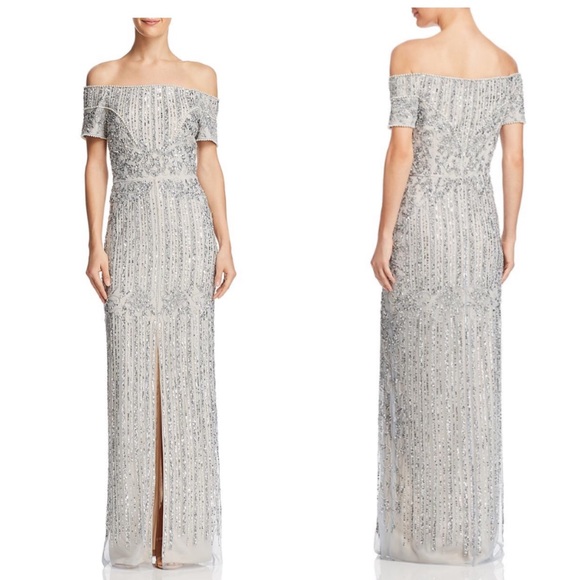 Adrianna Papell off shoulder beaded long gown - Picture 7 of 12